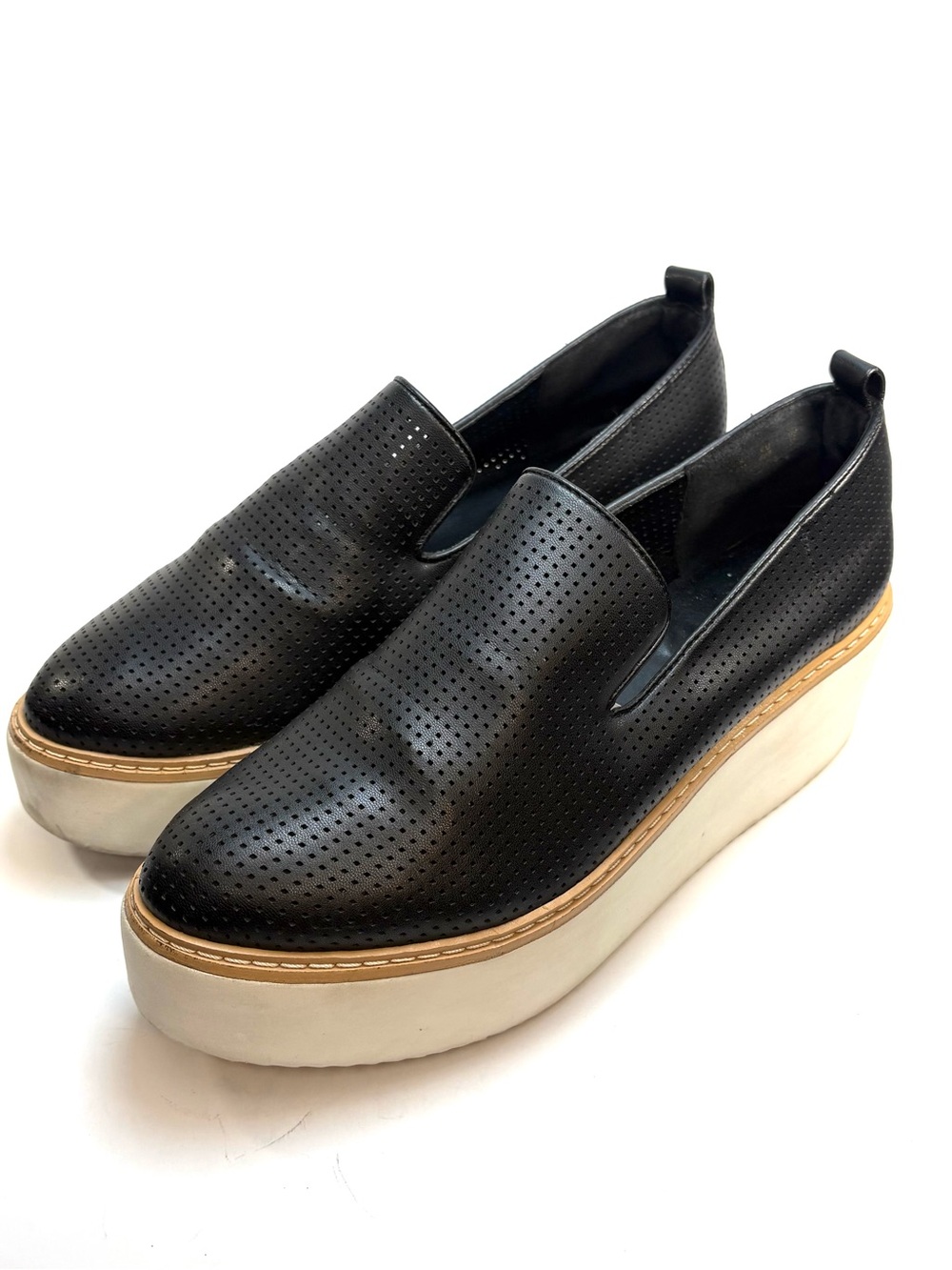 DKNY Black Perforated Leather Platform Trainers | 8